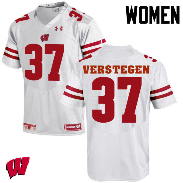 Wisconsin Badgers Women's #37 Brett Verstegen NCAA Under Armour Authentic White College Stitched Football Jersey RL40V26QF